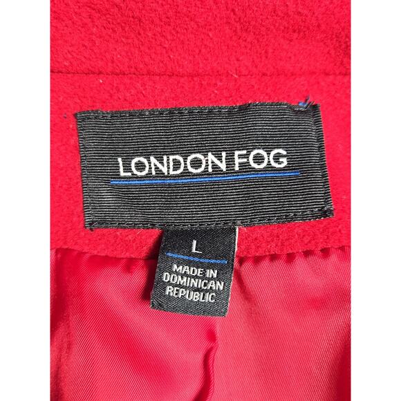 London Fog Coat Womens Large Red Wool Blend Single Breasted Lined Pockets - Picture 2 of 12